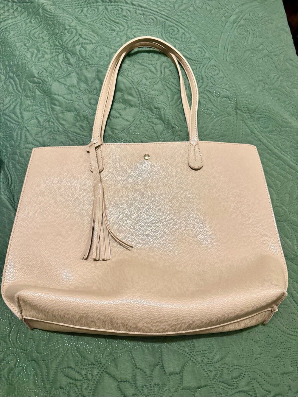 Hoxis Minimalist Clean Cut Faux Leather Tote Bag - Beige (Excellent Condition)